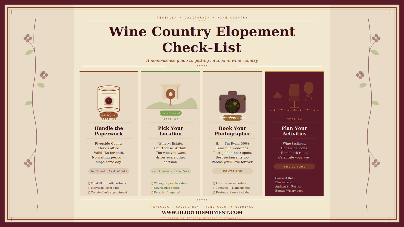 Temecula Wine Country Elopement Check-List